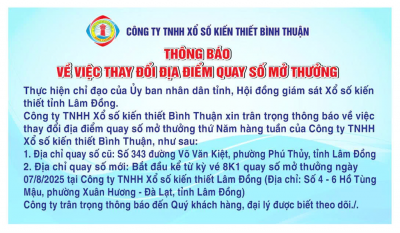 Thông báo về việc thay đổi địa điểm quay số mở thưởng
