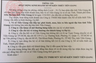 Thông Báo Công ty xổ số Kiến thiết tỉnh Tiền Giang