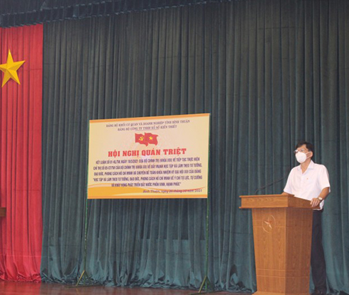 Đảng bộ Công ty TNHH Xổ số kiến thiết Bình Thuận đã tổ chức Hội nghị quán triệt Kết luận số 01-KL/TW, ngày 18/5/2021 của Bộ Chính trị (khóa XIII) và Chuyên đề toàn khóa nhiệm kỳ Đại hội XIII của Đảng.
