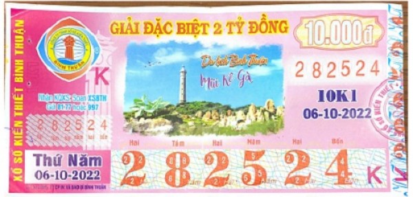 Công ty Xổ số Kiến thiết tỉnh Bình Thuận: Công bố thông tin trả thưởng kỳ vé 10K1
