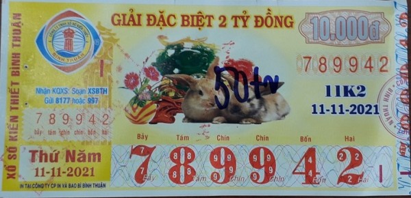 Kết quả mở thưởng vé số Bình Thuận ngày 11/11/2021, ký hiệu 11K2