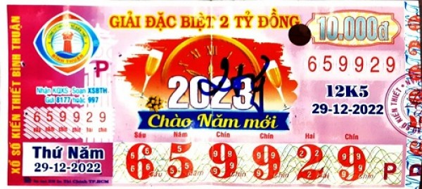 Công ty Xổ số Kiến thiết tỉnh Bình Thuận: Công bố thông tin trả thưởng kỳ vé 12K5
