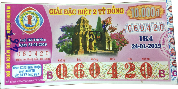 Công ty xổ số kiến thiết Bình Thuận: Công bố thông tin trúng thưởng - Kỳ vé 1K4