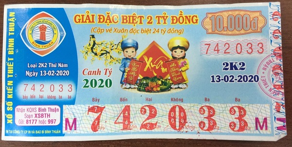Công ty Xổ số Kiến thiết tỉnh Bình Thuận: Công bố thông tin trả thưởng kỳ vé 2K2
