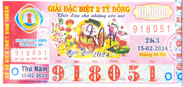 Công bố thông tin KQXSKT Bình Thuận 2K3 15.02.2024