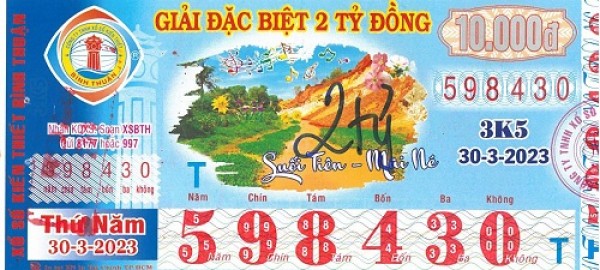 Công ty TNHH MTV Xổ số Kiến thiết Bình Thuận: Công bố thông tin trả thưởng kỳ vé 3K5 ngày 30/03/2023