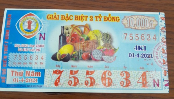 Công ty Xổ số Kiến thiết tỉnh Bình Thuận: Công bố thông tin trả thưởng kỳ vé 4K1