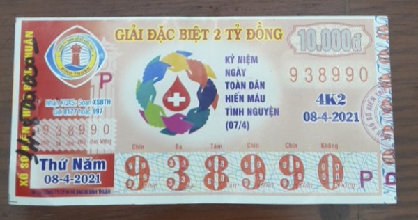 Công ty Xổ số Kiến thiết tỉnh Bình Thuận: Công bố thông tin trả thưởng kỳ vé 4K2