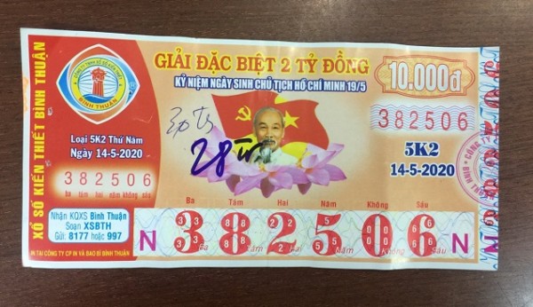 Công ty Xổ số Kiến thiết tỉnh Bình Thuận: Công bố thông tin trả thưởng kỳ vé 5K2