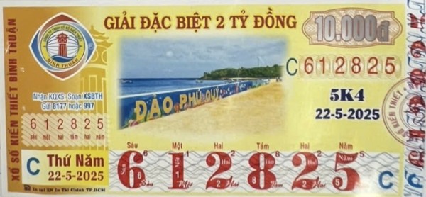 CÔNG BỐ THÔNG TIN KQXSKT BÌNH THUẬN 5K4 NGÀY 22.5.2025