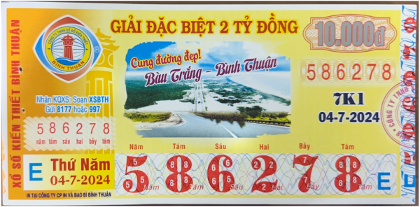 CÔNG BỐ THÔNG TIN KQXSKT BÌNH THUẬN 7K1 04.7.2024