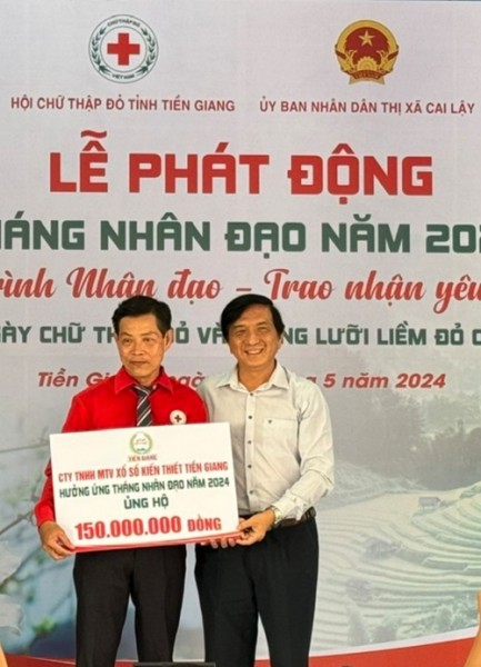 Công ty TNHH MTV Xổ số kiến thiết Tiền Giang hưởng ứng Tháng Nhân đạo năm 2024 do Hội Chữ thập đỏ tỉnh Tiền Giang phát động.