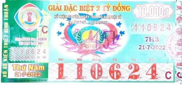Công ty Xổ số Kiến thiết tỉnh Bình Thuận: Công bố thông tin trả thưởng kỳ vé 7k3