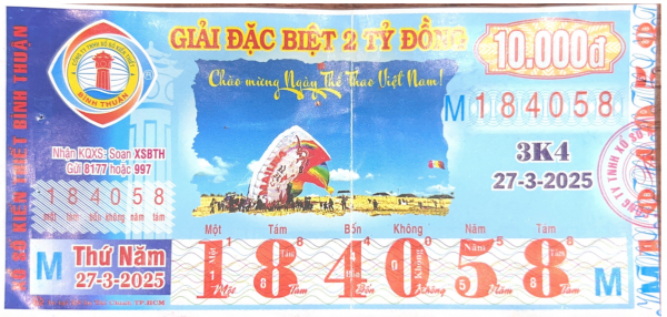 CÔNG BỐ THÔNG TIN KQXSKT BÌNH THUẬN 3K4 ngày 27.3.2025
