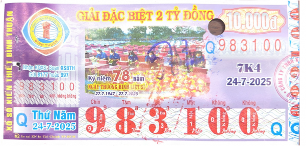 CÔNG BỐ THÔNG TIN KQXSKT BÌNH THUẬN 7K4 NGÀY 24.07.2025