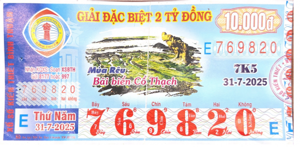 CÔNG BỐ THÔNG TIN KQXSKT BÌNH THUẬN 7K5 NGÀY 31.07.2025