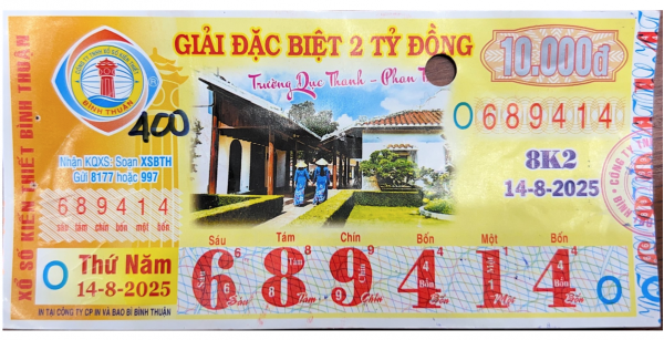 CÔNG BỐ THÔNG TIN KQXSKT BÌNH THUẬN 8K2 NGÀY 14.08.2025