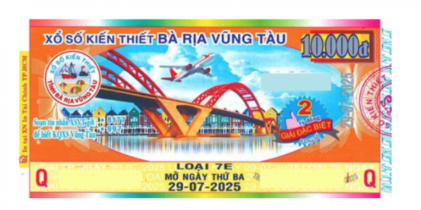 Giải đặc biệt xổ số Vũng Tàu 7E mở thưởng ngày 29/07/2025