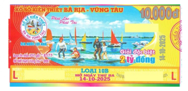 Giải đặc biệt xổ số Vũng Tàu Kỳ vé 10B mở thưởng ngày 14/10/2025