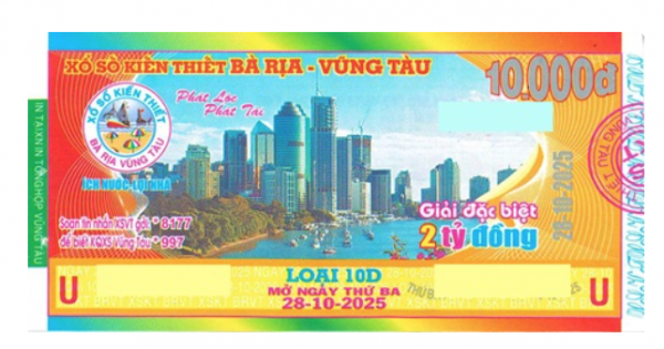 Giải đặc biệt xổ số Vũng Tàu Kỳ vé 10D mở thưởng ngày 28/10/2025