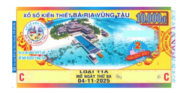 Giải đặc biệt xổ số Vũng Tàu Kỳ vé 11A mở thưởng ngày 04/11/2025