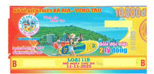 Giải đặc biệt xổ số Vũng Tàu Kỳ vé 11B mở thưởng ngày 01/11/2025