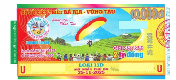 Giải đặc biệt xổ số Vũng Tàu Kỳ vé 11D mở thưởng ngày 25/11/2025