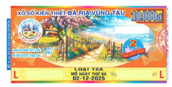 Giải đặc biệt xổ số Vũng Tàu Kỳ vé  12A mở thưởng ngày 02/12/2025