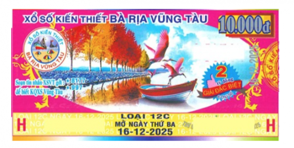 Giải đặc biệt xổ số Vũng Tàu Kỳ vé 12C mở thưởng ngày 16/12/2025
