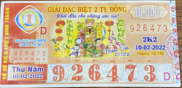 Công ty Xổ số Kiến thiết tỉnh Bình Thuận: Công bố thông tin trả thưởng kỳ vé 2K2-2022
