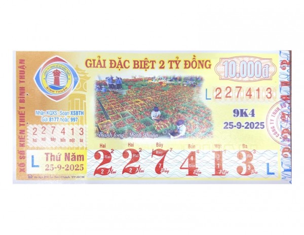CÔNG BỐ THÔNG TIN KQXSKT BÌNH THUẬN 9K4 NGÀY 25.09.2025