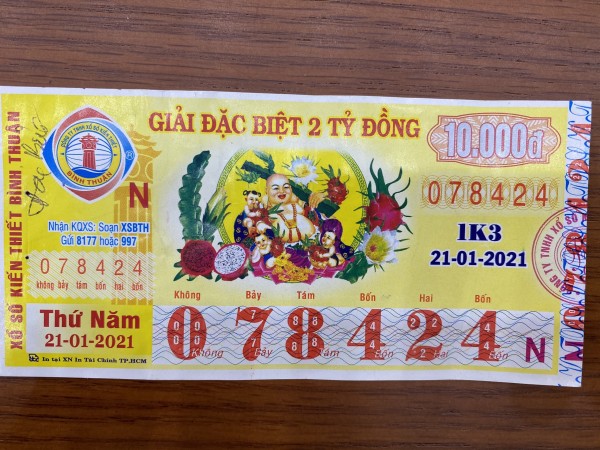 Công ty Xổ số Kiến thiết tỉnh Bình Thuận: Công bố thông tin trả thưởng kỳ vé 1K3