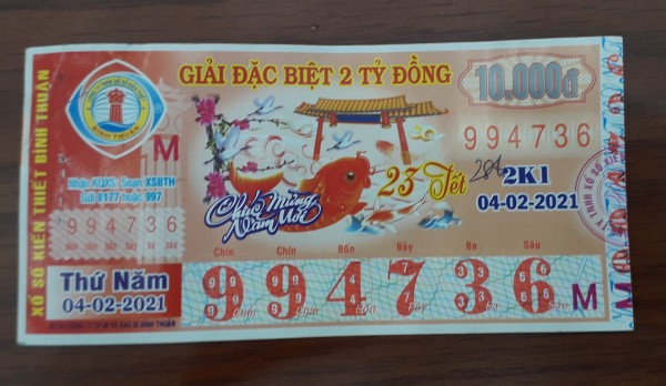 Công ty Xổ số Kiến thiết tỉnh Bình Thuận: Công bố thông tin trả thưởng kỳ vé 2K1