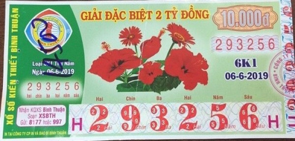 Công ty Xổ số Kiến thiết tỉnh Bình Thuận: Công bố thông tin trả thưởng, KỲ VÉ 6K1