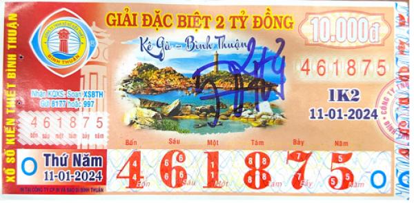 Công bố thông tin KQXSKT Bình Thuận 1K2 ngày 11.01.2024