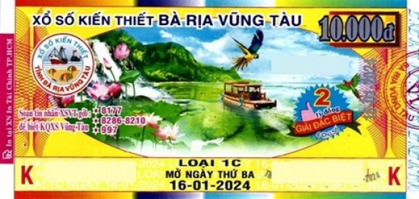 Giải đặc biệt Kỳ vé 1C mở thưởng ngày 16/01/2024