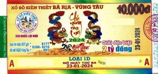 Giải đặc biệt Kỳ vé 1D mở thưởng ngày 23/01/2024