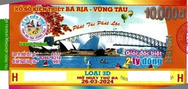 Giải đặc biệt Kỳ vé 3D mở thưởng ngày 26/03/2024