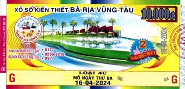 Giải đặc biệt Kỳ vé 4C mở thưởng ngày 16/04/2024