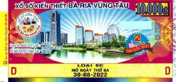 Công ty Xổ số kiến thiết tỉnh Bà Rịa - Vũng Tàu: Công bố thông tin trả thưởng kỳ vé 8E ngày 30/08/2022