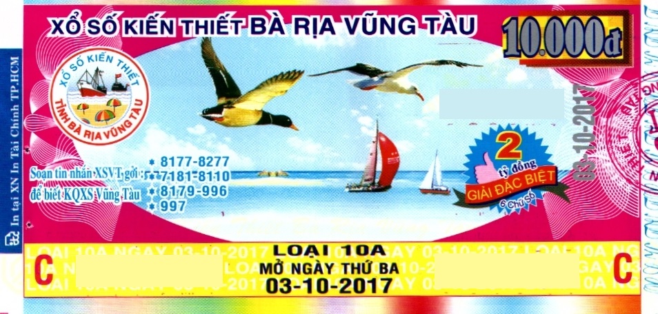 Thông tin trúng thưởng Kỳ vé 10A mở thưởng ngày 03/10/2017 - Công ty XSKT tỉnh Bà Rịa - Vũng Tàu