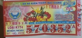 Thông tin trúng thưởng Xổ số Hậu Giang kỳ K1T4 mở thưởng ngày 07/04/2018