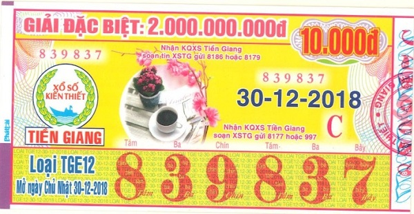 Công ty TNHH MTV Xổ số kiến thiết Tiền Giang: Công bố thông tin trúng thưởng - Kỳ vé TGE12