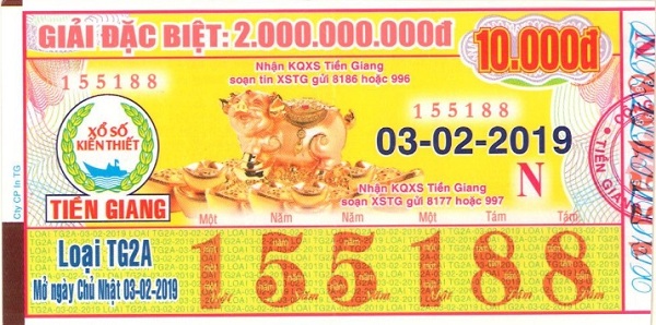 Công ty TNHH MTV Xổ số kiến thiết Tiền Giang: Công bố thông tin trúng thưởng - Kỳ vé TG2A