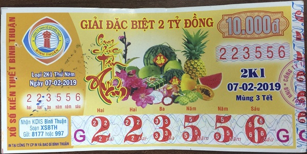 Công ty xổ số kiến thiết Bình Thuận: Công bố thông tin trúng thưởng - Kỳ vé 2K1