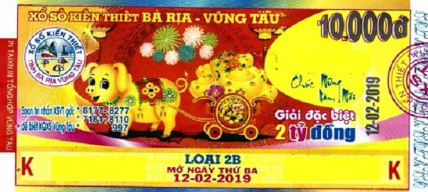 Công ty Xổ số kiến thiết tỉnh Bà Rịa - Vũng Tàu: Công bố thông tin trả thưởng - Kỳ vé 2B