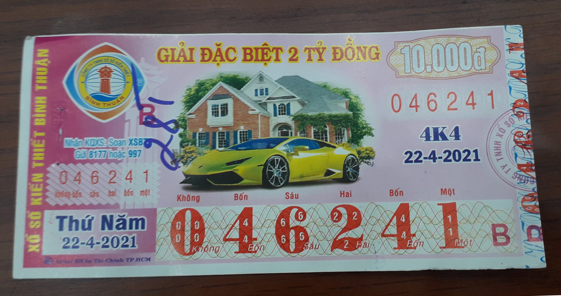 Công ty Xổ số kiến thiết tỉnh Bình Thuận: Công bố thông tin trả thưởng, Kỳ vé 4K4