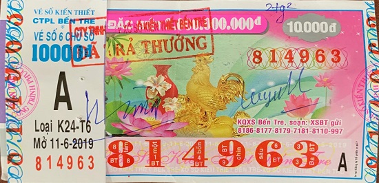 Công ty TNHH MTV Xổ số Kiến thiết Bến Tre: Trả thưởng kỳ vé K24-T6