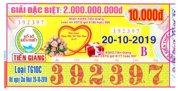 Công ty Xổ số Kiến thiết tỉnh Tiền Giang: Công bố thông tin trả thưởng kỳ vé TG10C