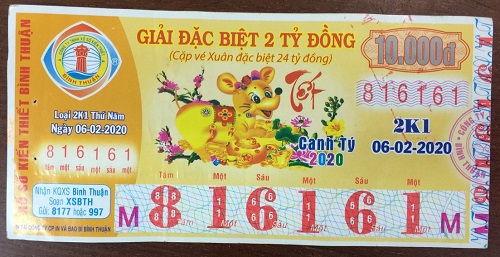 Công ty Xổ số Kiến thiết tỉnh Bình Thuận: Công bố thông tin trả thưởng kỳ vé 2K1